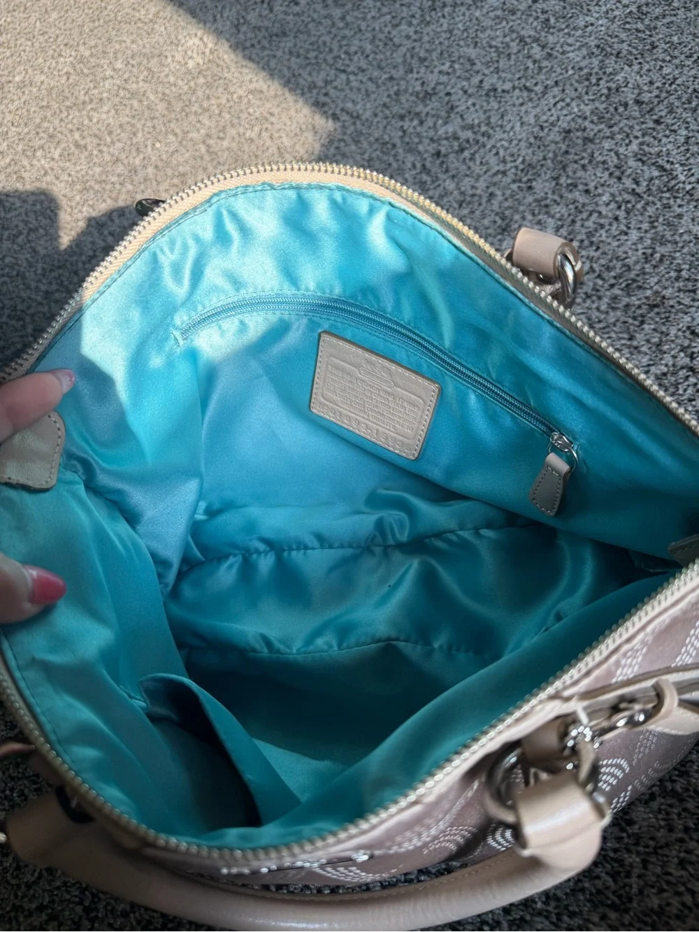Coach Madison Op Art Sateen Satchel Beige Taupe Shoulder Bag